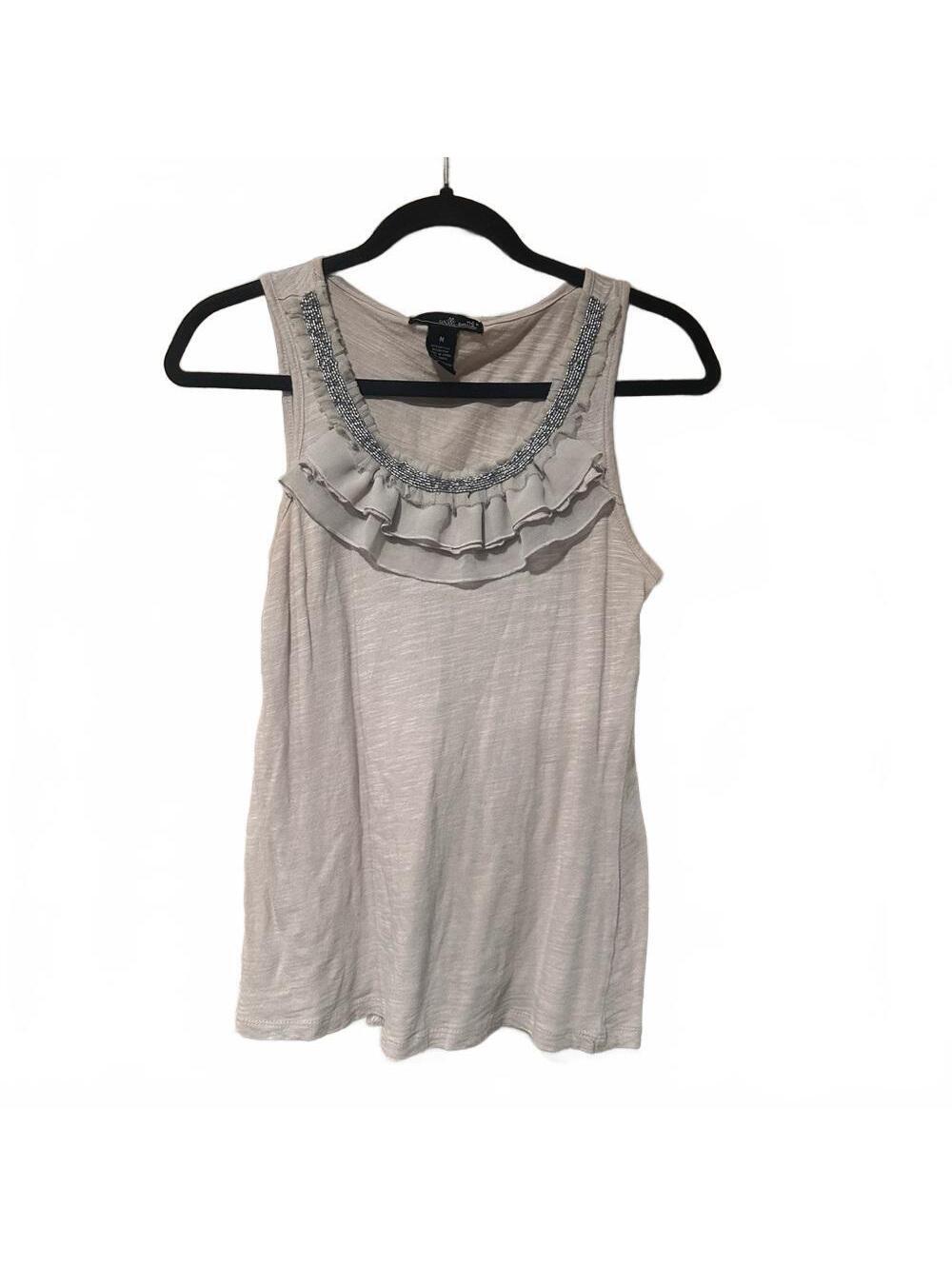 White House Black Market Light Gray Ruffle Tank Top